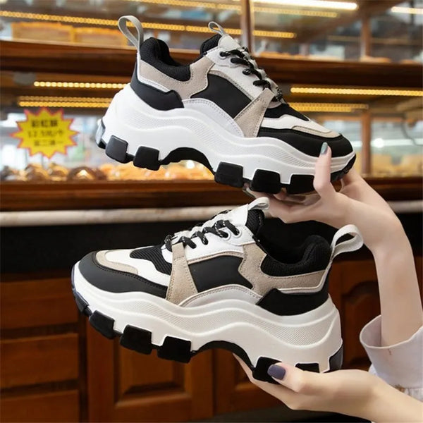 White Black Sneakers Women Height Increasing Shoes