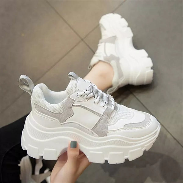 White Black Sneakers Women Height Increasing Shoes