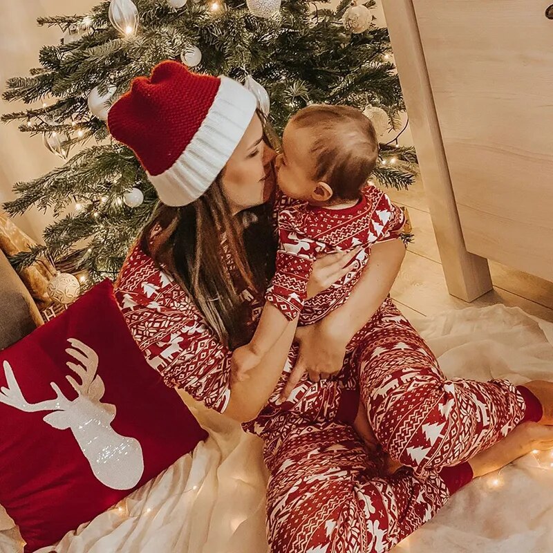 Christmas Family Matching Red Pajamas Outfits Set