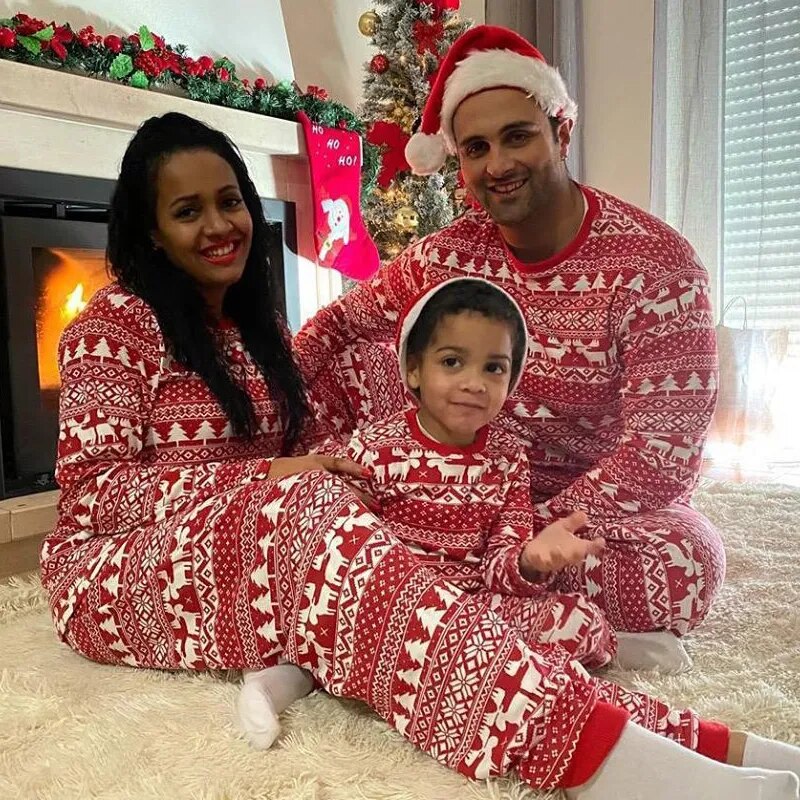 Christmas Family Matching Red Pajamas Outfits Set