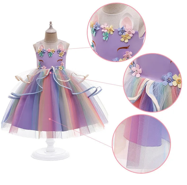 Unicorn Tutu Dress with Wings and Headband Costume Set for Girls