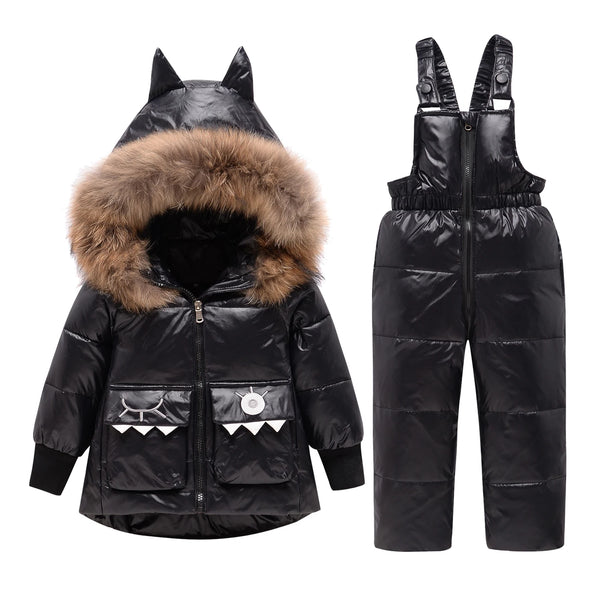 Winter Warm Down Jacket Parka Overalls Snowsuit Set for Boys Girls 1-6T