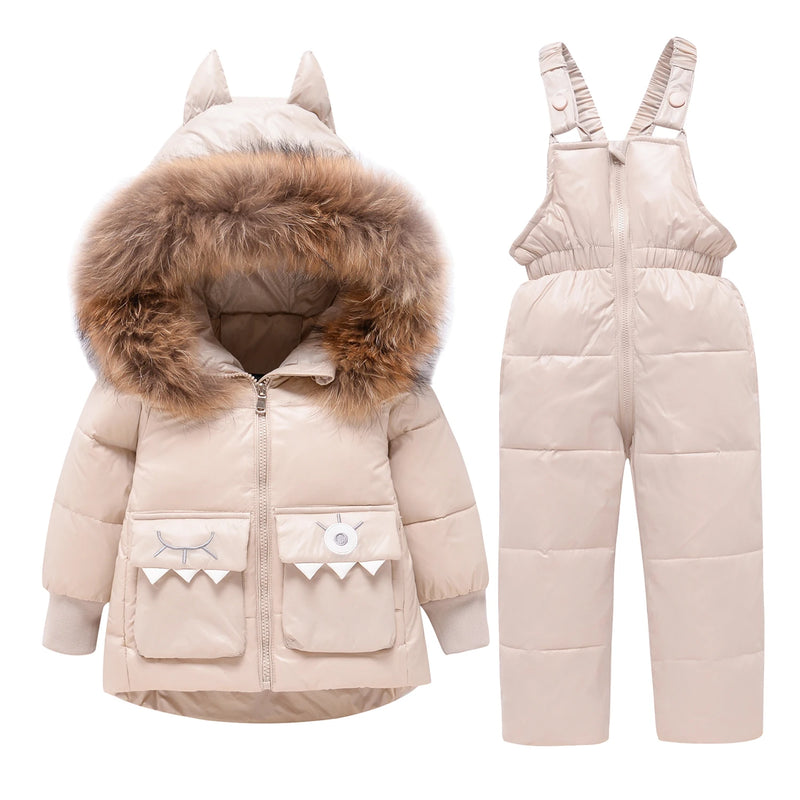 Winter Warm Down Jacket Parka Overalls Snowsuit Set for Boys Girls 1-6T