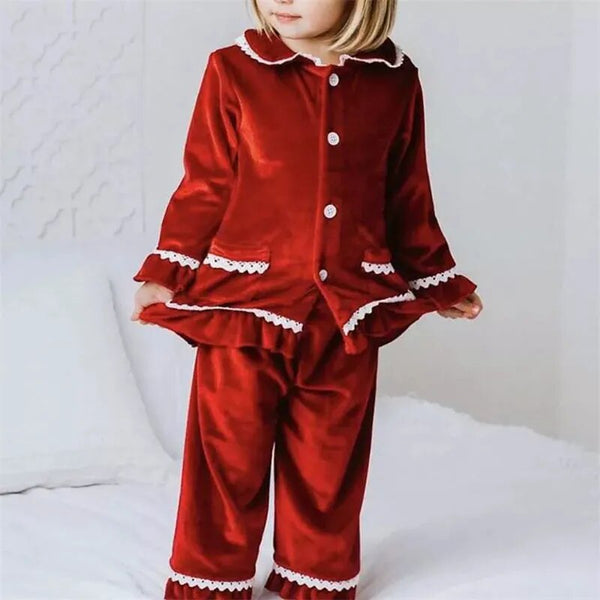 Christmas Family Matching Red Velvet Pajamas and Bathrobe Sets