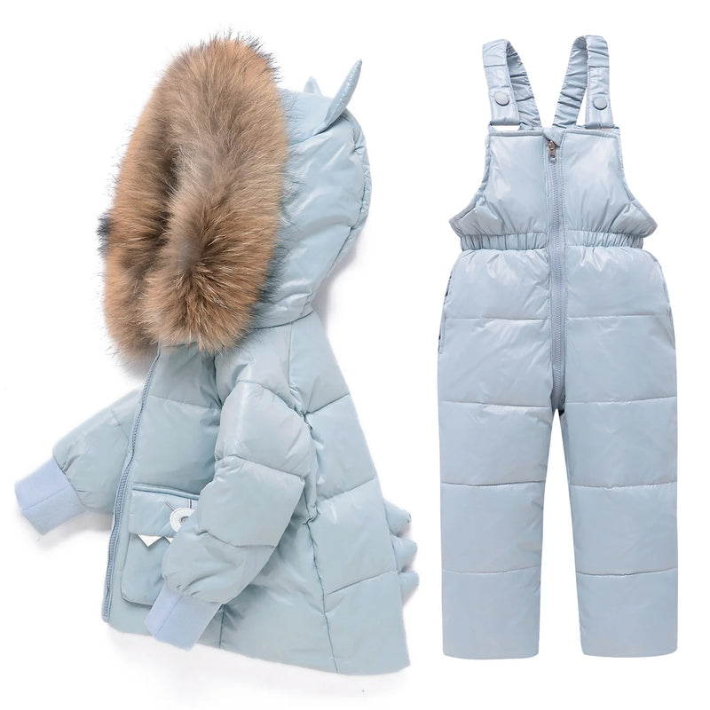 Winter Warm Down Jacket Parka Overalls Snowsuit Set for Boys Girls 1-6T