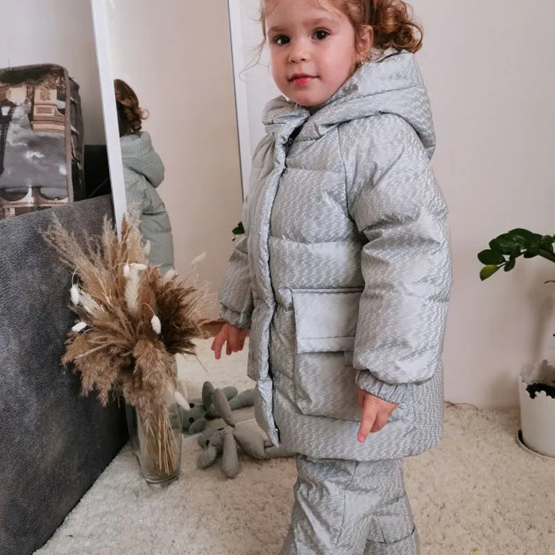 Winter Snowsuit Jumpsuit Down Parka Jacket with Bear for Girls Boy