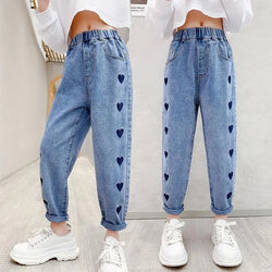 Heart Denim Wide Leg Pants Jeans For Girls 5-14Y