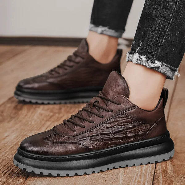 Crocodile Print Leather Sneakers Shoes for Men