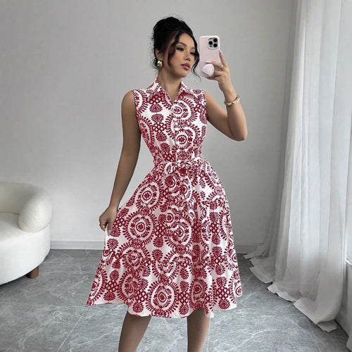 Women's Summer Dress with Belt | Midi