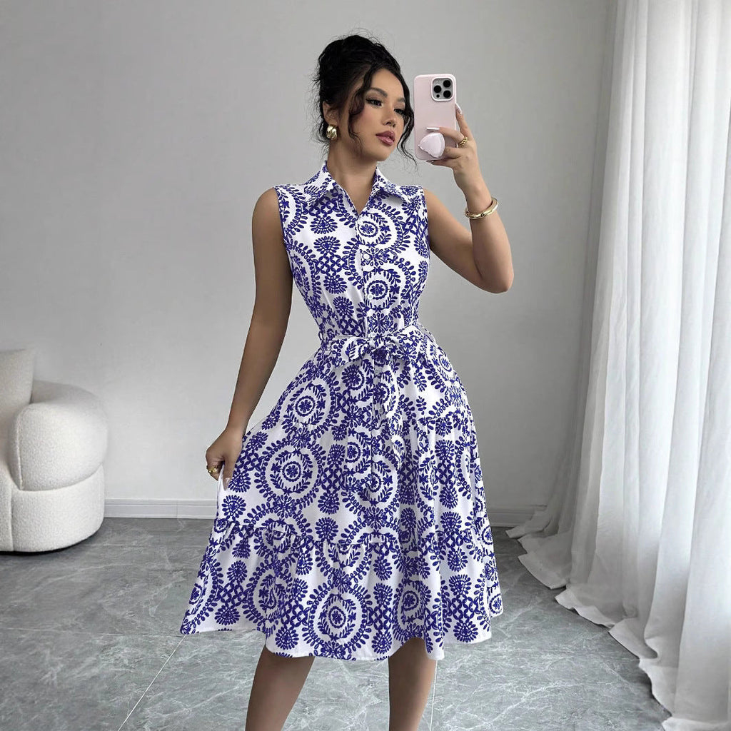 Women's Summer Dress with Belt | Midi