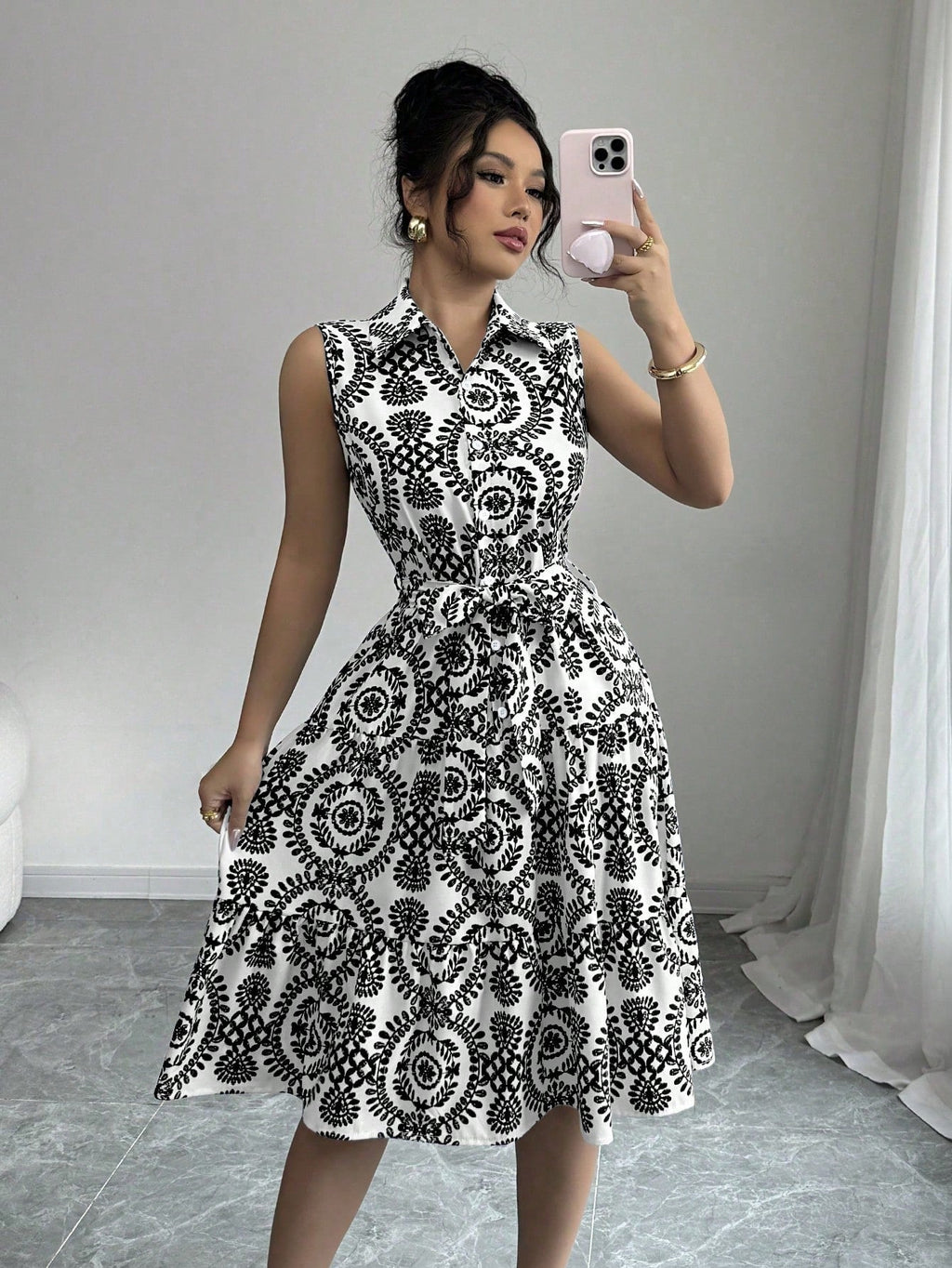 Women's Summer Dress with Belt | Midi