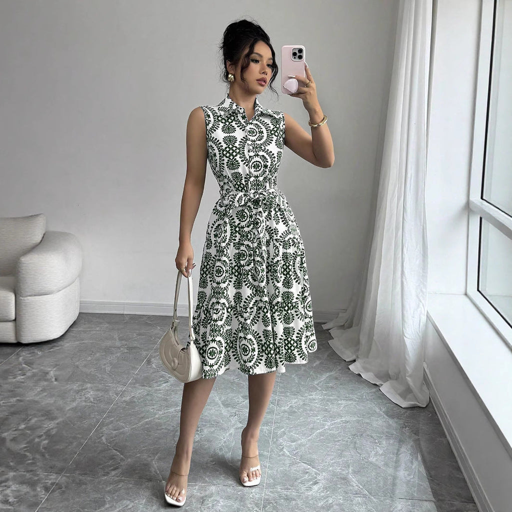 Women's Summer Dress with Belt | Midi