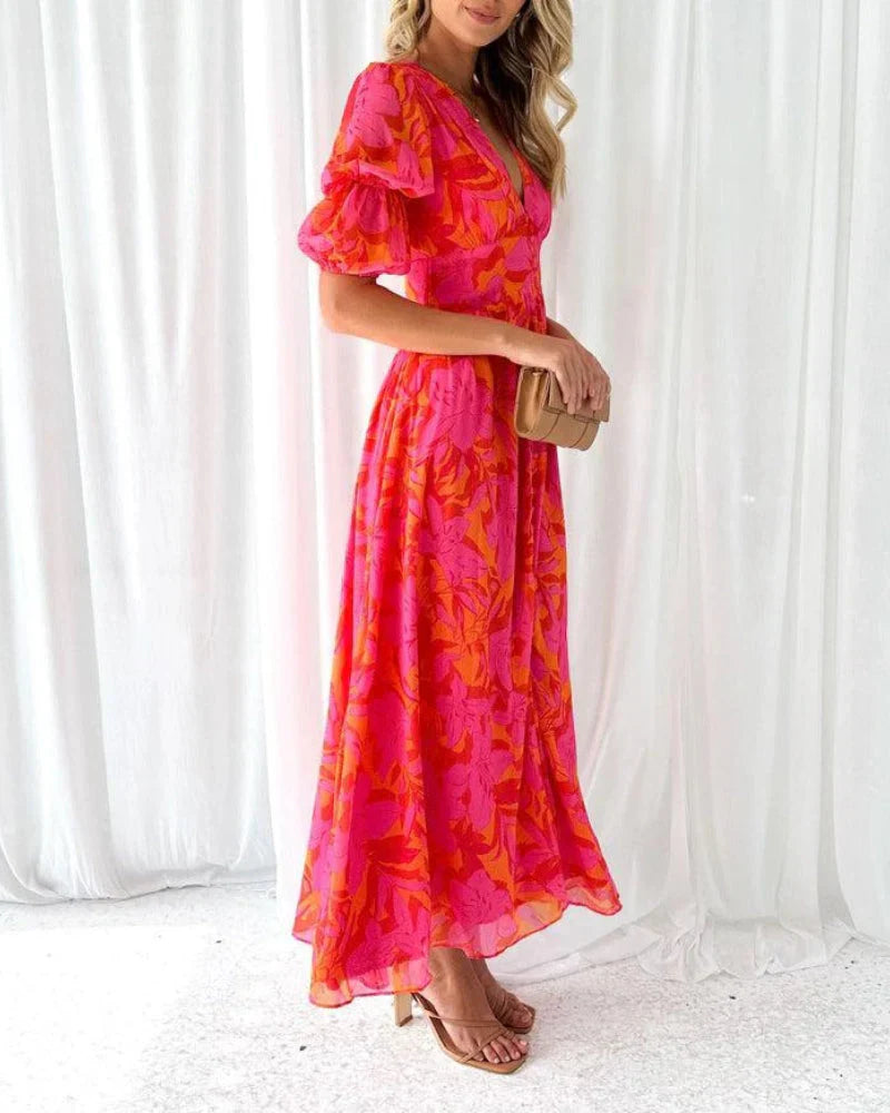 Women's Summer Dress with Puff Sleeves | Maxi