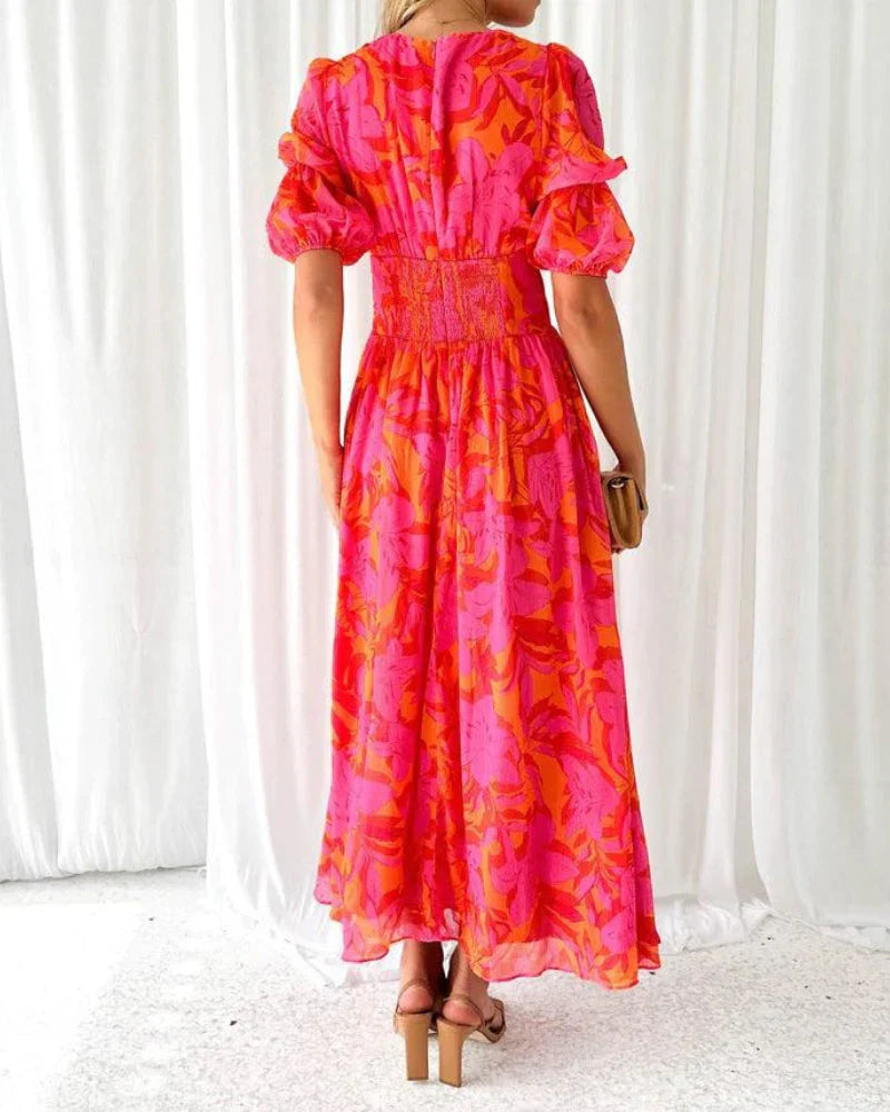 Women's Summer Dress with Puff Sleeves | Maxi