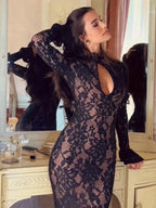 Women's Evening Dress with Long Sleeves | Midi