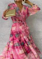 Damska Letnia Sukienka z Długim Rękawem | Maxi