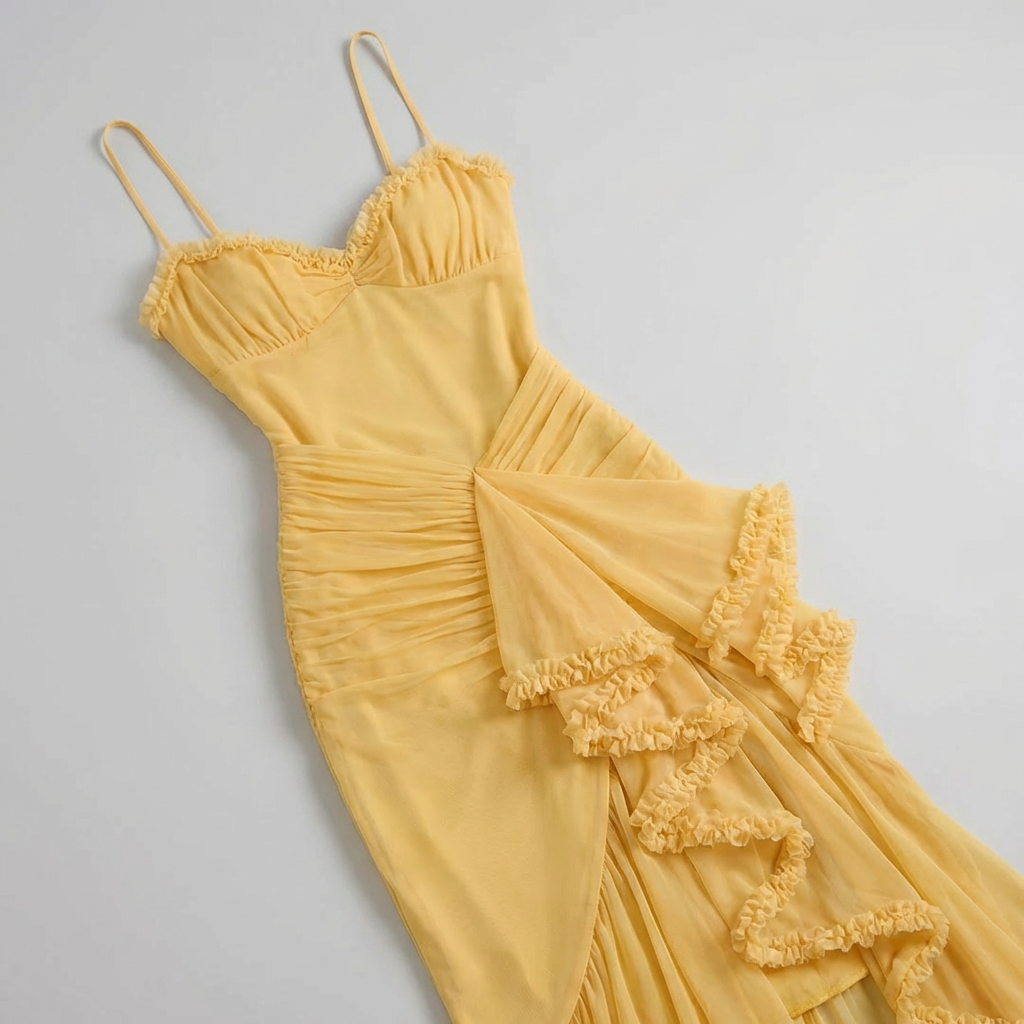 Damska Sukienka Gościa Ślubnego Z Falbanami | Maxi