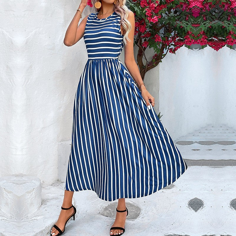Damska Letnia Sukienka A-Line w Paski | Maxi
