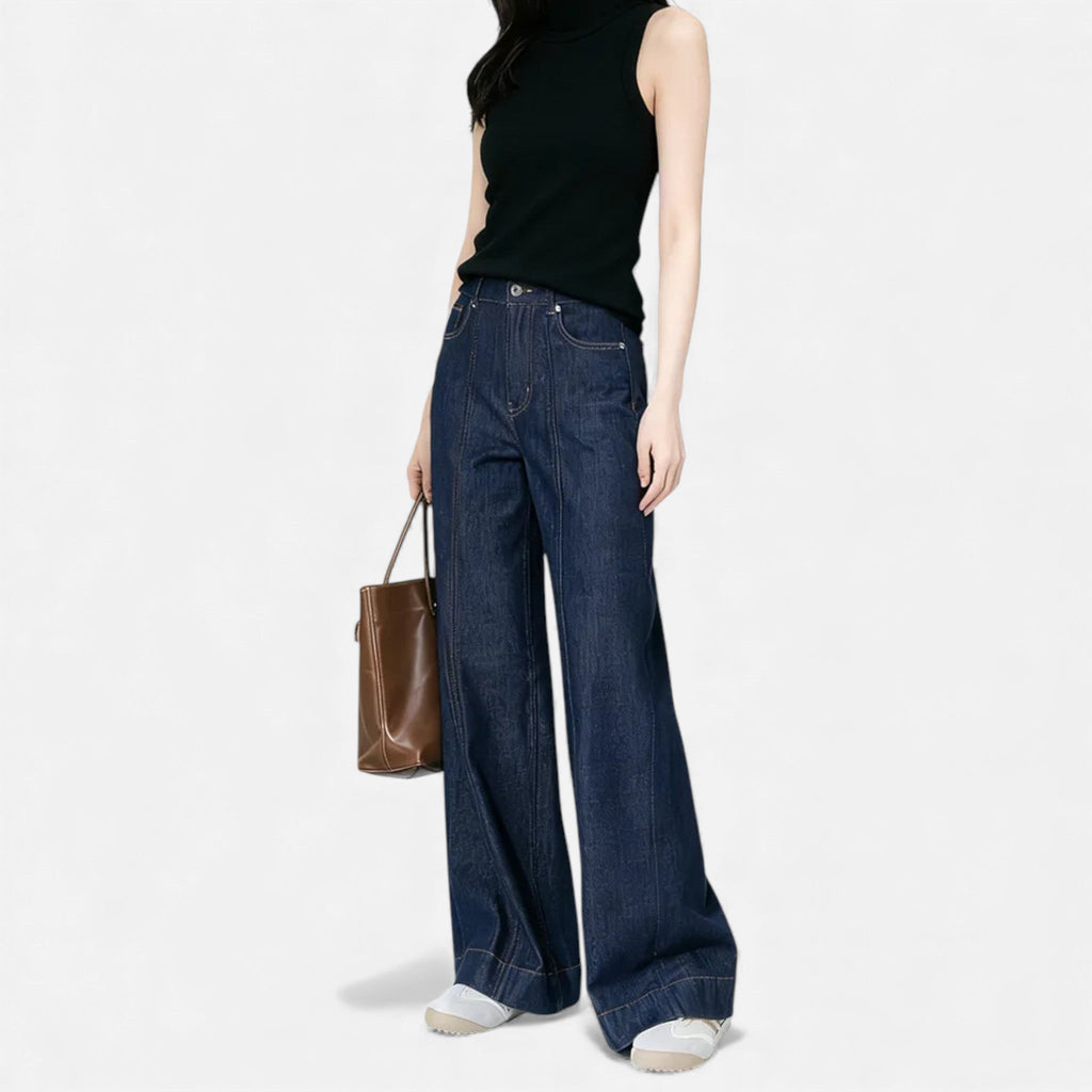 Damskie Wysoka Talia Blend Jeansy | Szerokie Nogi