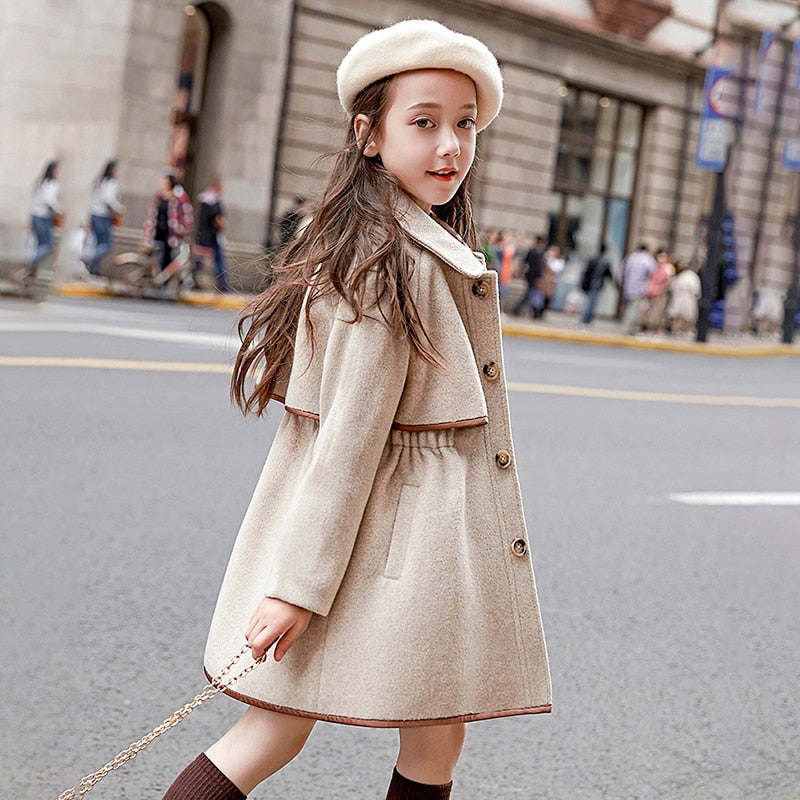 Toddler Girls Winter Wool Long Jacket Tweed Overcoat 3T-14T - High-quality and Reasonable price - TWA