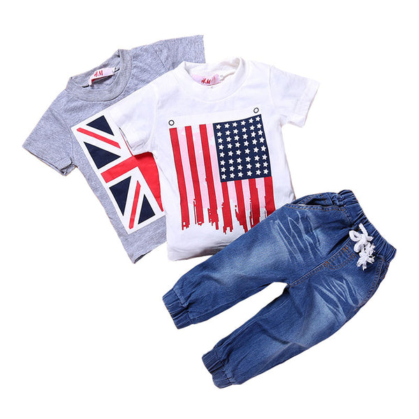 Flag Tops + Jeans 3PCS Sets Kid Outfit 2-7 Years old