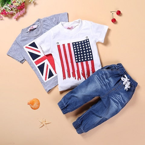 Flag Tops + Jeans 3PCS Sets Kid Outfit 2-7 Years old