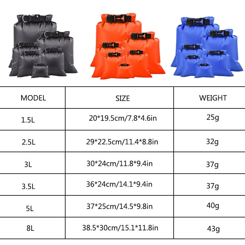 6pcs/lot Portable Waterproof Dry Bag for Outdoor sports