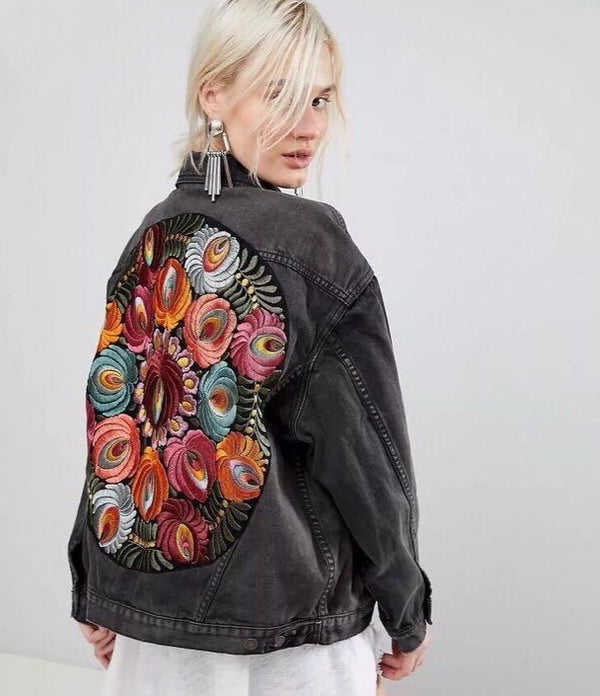 Jacket for Women Boho Luxury Floral Embroidered Denim