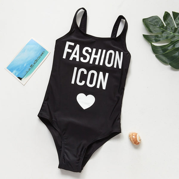 Black Fashion Icon Girls Swimsuit one piece 7-13 Years old