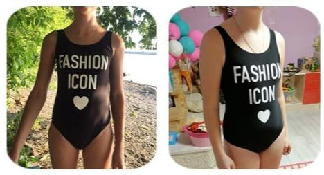 Black Fashion Icon Girls Swimsuit one piece 7-13 Years old