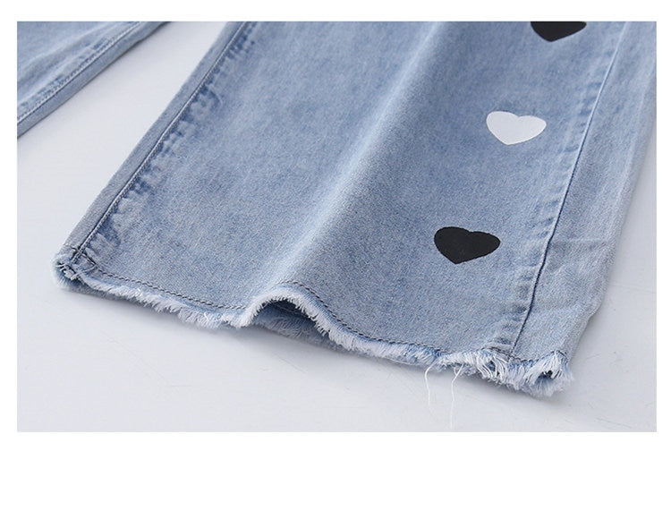 Heart Denim Wide Leg Pants Jeans For Girls 5-14Y