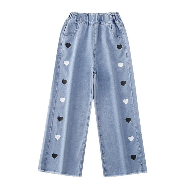 Heart Denim Wide Leg Pants Jeans For Girls 5-14Y