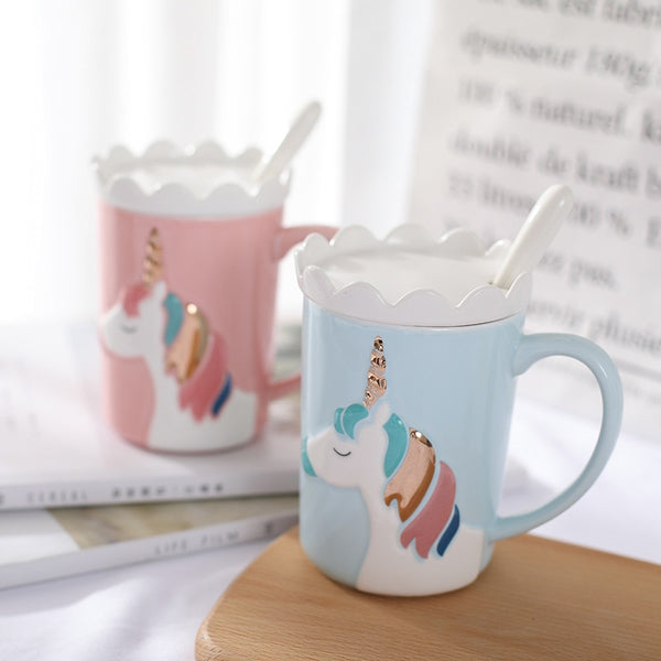 Unicorn Pastel Coffee Mug with Spoon and Crown Lid - High-quality and Reasonable price - TWA