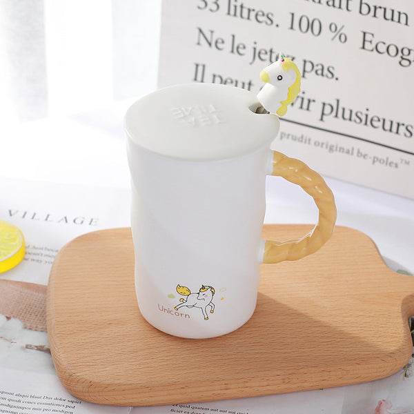 Unicorn White Coffee Mug with Lid and Spoon - High-quality and Reasonable price - TWA