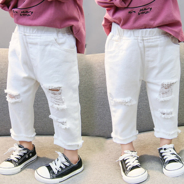 Baby Toddlers Girls Ripped Jeans White Denim - High-quality and Reasonable price - TWA