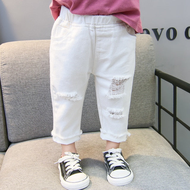 Baby Toddlers Girls Ripped Jeans White Denim - High-quality and Reasonable price - TWA