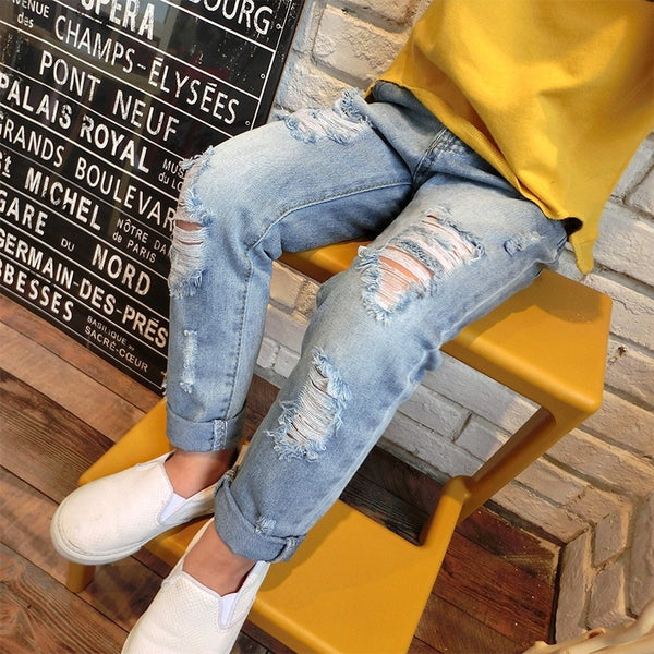 Boy Distressed Jeans Ripped Denim Pants For Boys Girls 3T-10Y - High-quality and Reasonable price - TWA